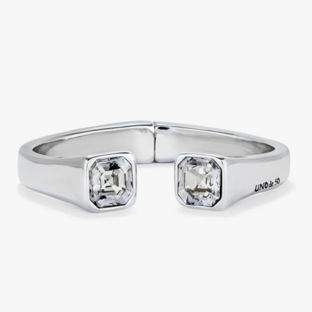 UNO de 50 Silver Open Ring with Clear Stones